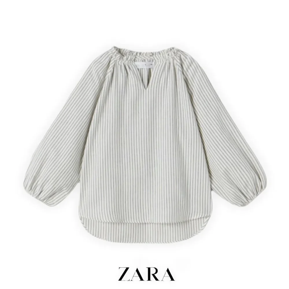 ZARA Kids Ecru Striped Oversized Blouse NWT Size 7 or 9